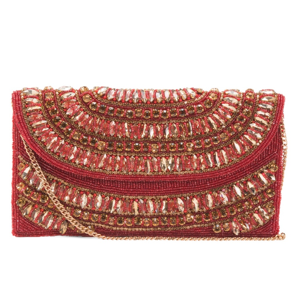 Beaded Red Embellished Evening Clutch